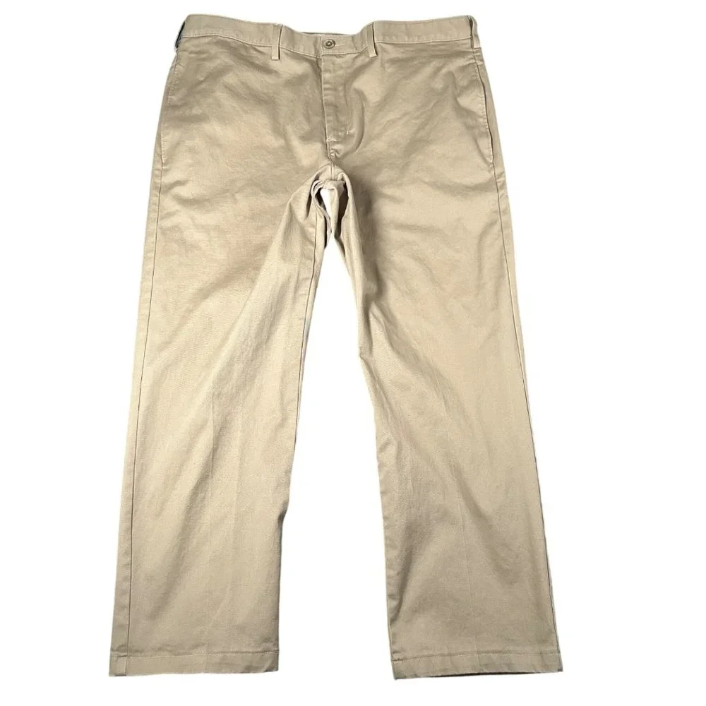Lands End Mens 38‎ Khaki Traditional Fit Flat Front Chino Pants Pockets
